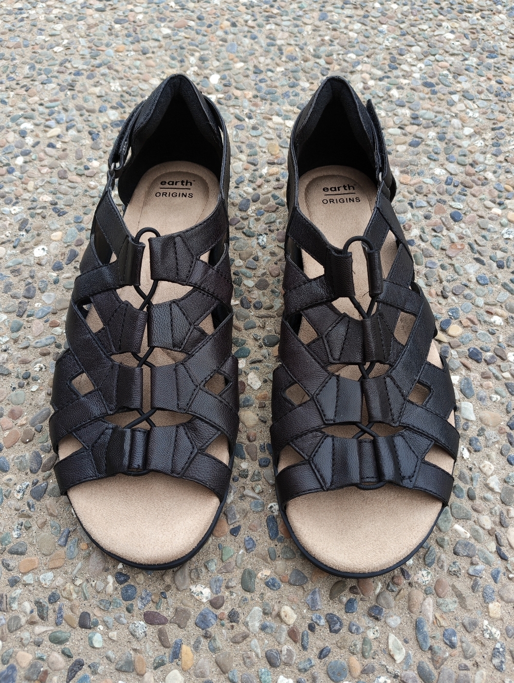 Earth Origins Black Woven Strappy Sandals Women's Size 12